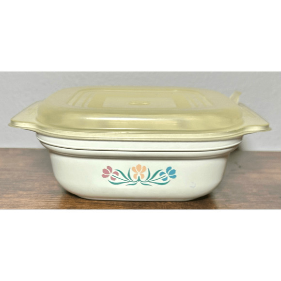 Vintage Anchor Hocking Microwave Casserole Dish 1 Qt Floral Pattern 635-9 - Picture 3 of 11